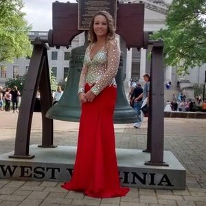 Formal dress red stones rhinestones detail